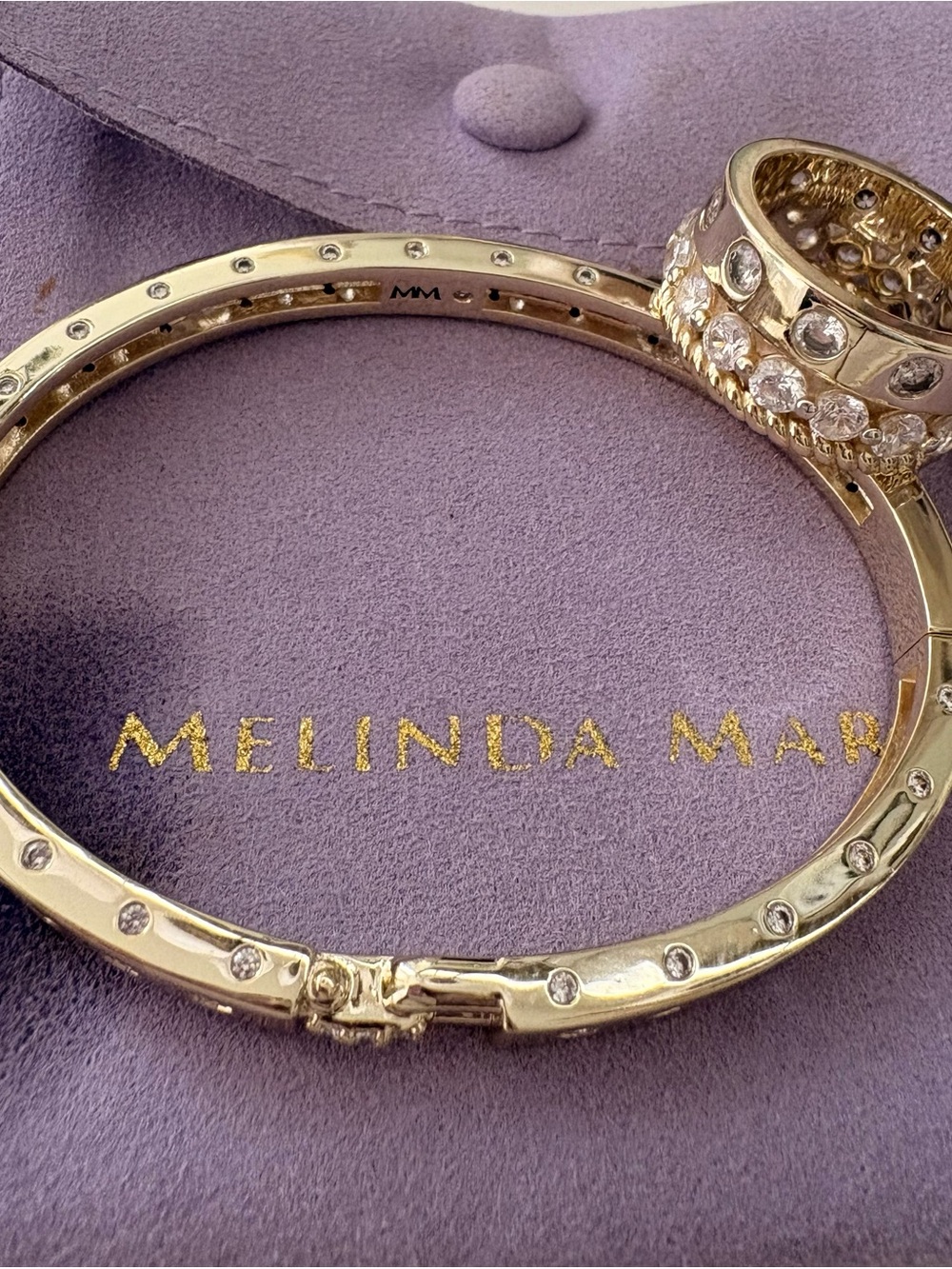 Melinda Maria Gold Crystal-Accented Buckle Bangle and Stacked Ring Set